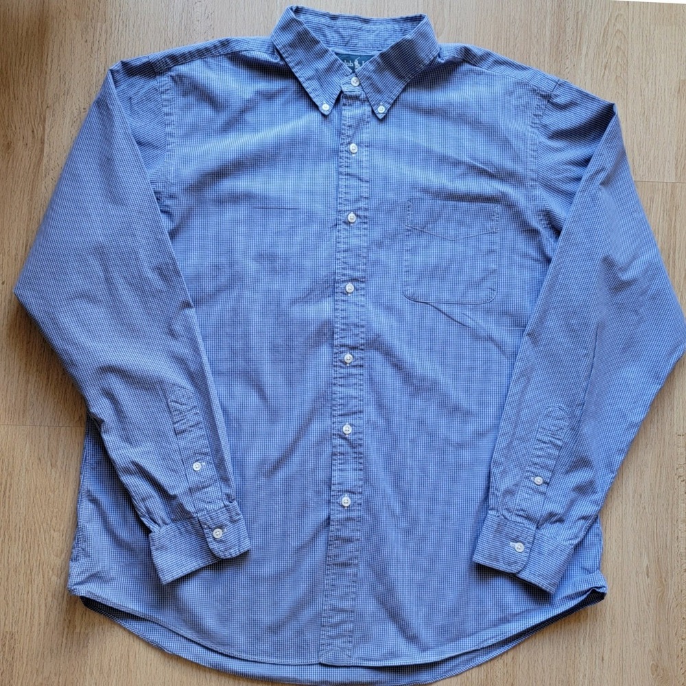 Ralph Lauren Mens Blue Micro Check Custom Fit Button Down Shirt XL